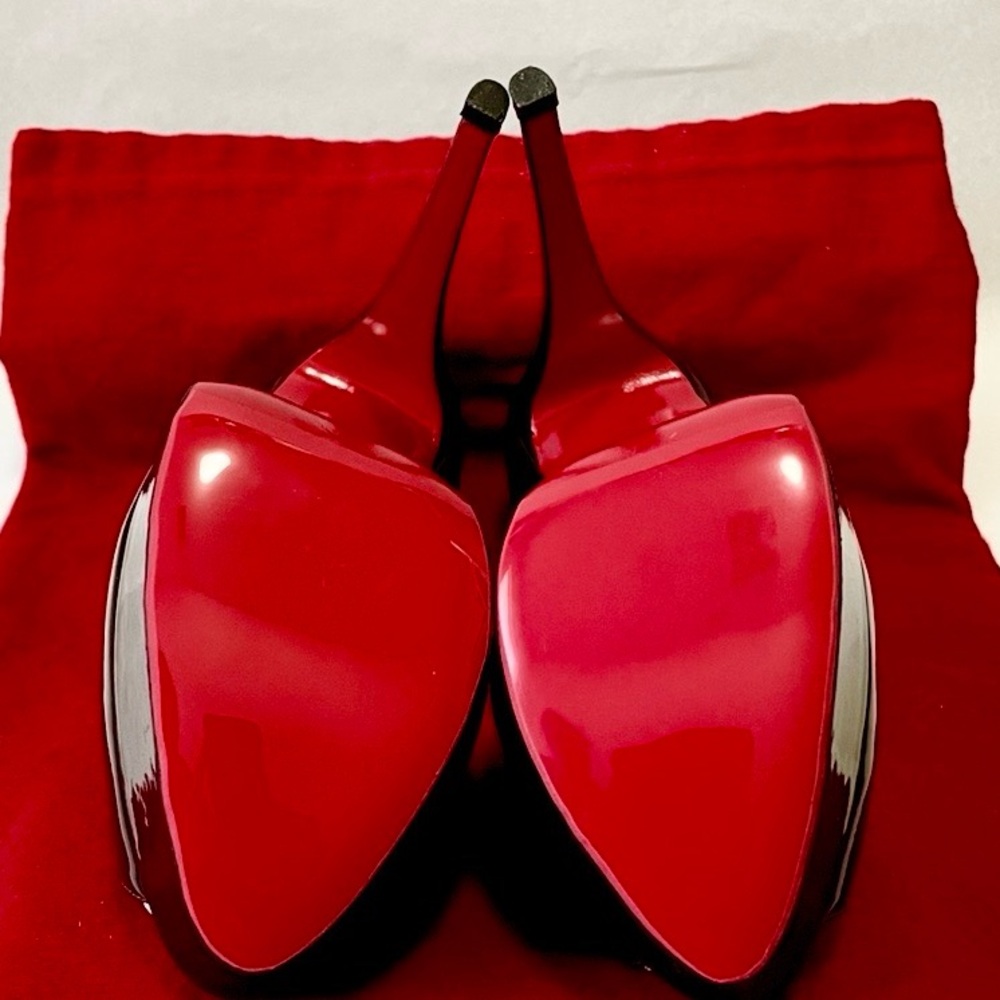 Christian Louboutin caged ankle strap peeptoe pumps. Glossy patent black 38.5 - Picture 12 of 14